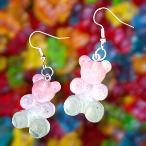 Fun Realistic Light Colored Ombre 1.2" Gummy Bear Earrings Candy